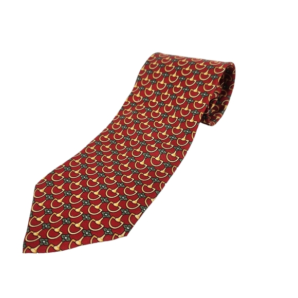 Paolo Designed Paolo Gucci 100% Silk Men's Necktie Red Gold Green Evening - Picture 1 of 8